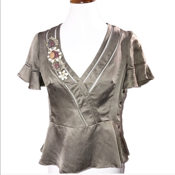 Nanette Lepore Tops - 🍒3/$25 Nanette Lepore Silk Beaded Peplum Blouse